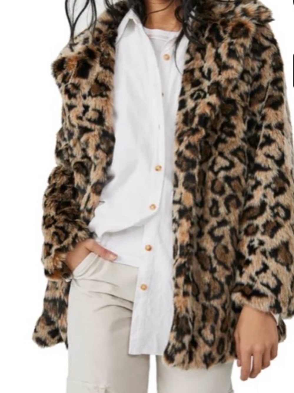 Free People Leopard-Print Faux Fur Teddy Jacket in Brown & Black